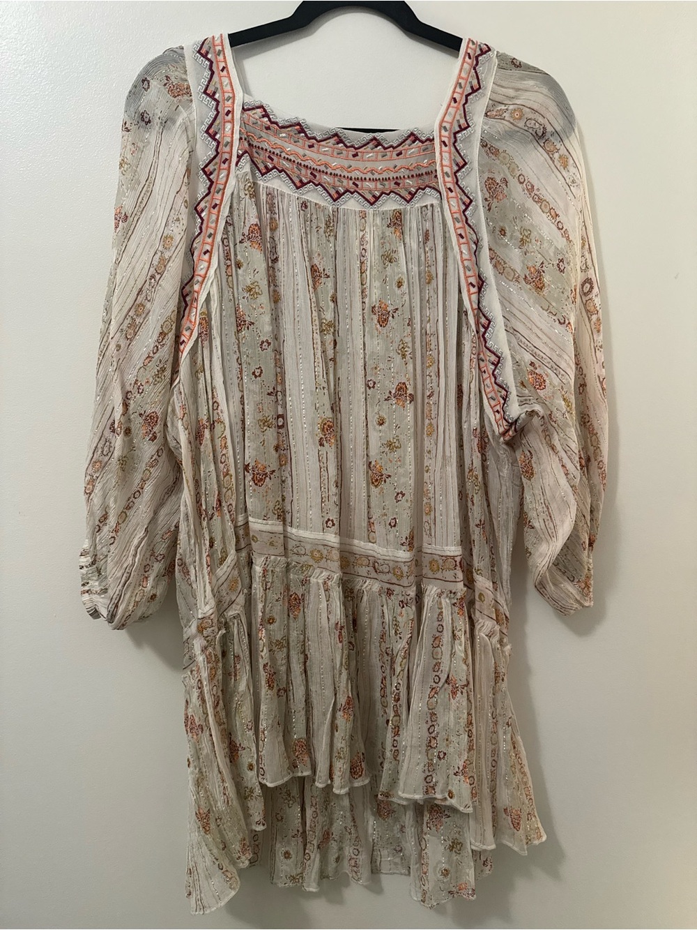 Free People Boho Floral Cream Peasant Blouse